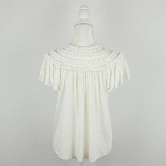 Goldie Women's Medium White Pima Cotton Split Neck Ruffled Short Sleeve Blouse - Picture 3 of 8